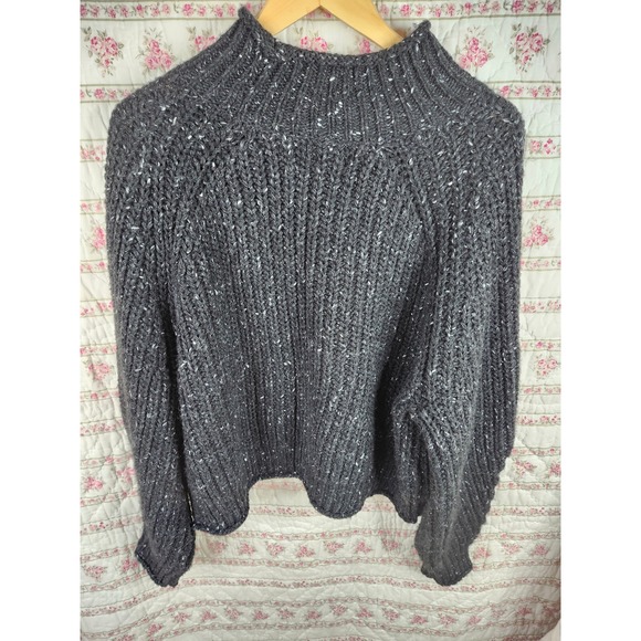 H&M‎ Gray Knit Sweater Mock Neck Pullover Speckled Oversized XL - Picture 1 of 5